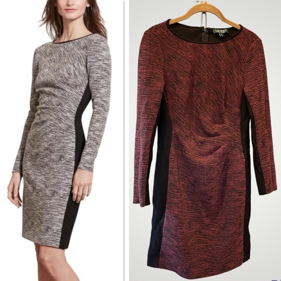 Lauren Ralph Lauren Dresses & Skirts - 🍓 Lauren Ralph Lauren Abstract Long-Sleeve Dress maroon black